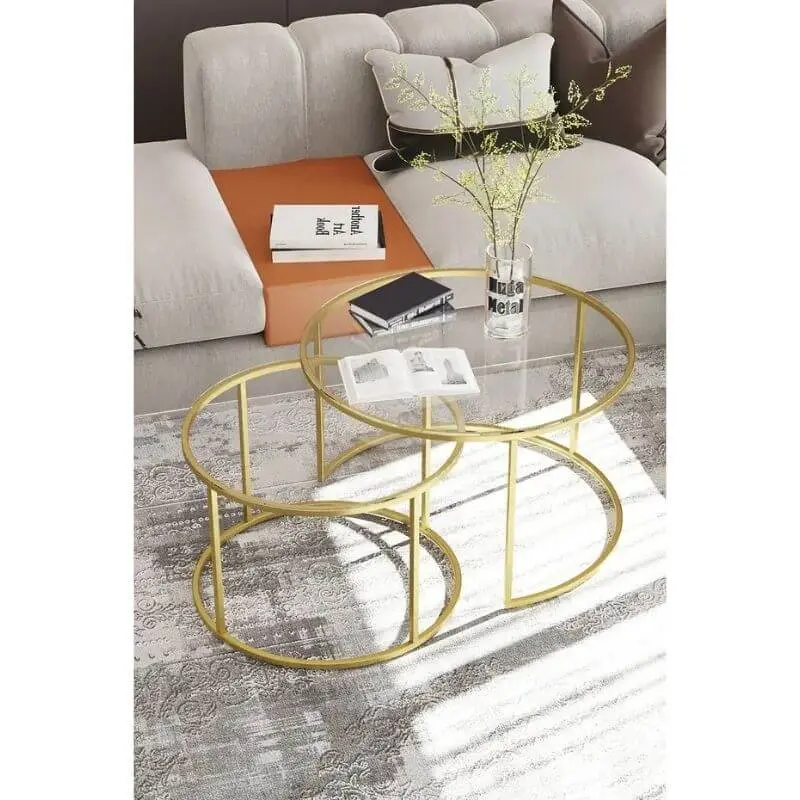 Yuvarlak 2'li Cam Orta Sehpa takımı