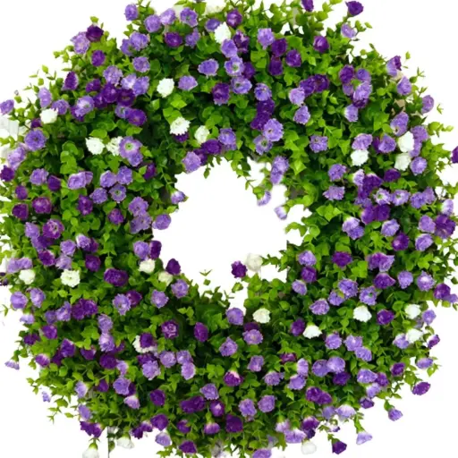 Mor Beyaz Çiçekli Çelenk Kapı Süsü