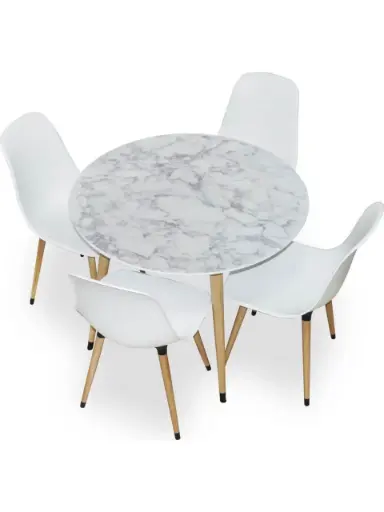 Beyaz Mermer Desenli Yuvarlak Masa