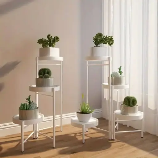 Beyaz 3'lü Saksı Standı