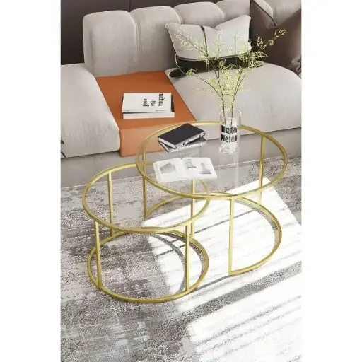 Yuvarlak 2'li Cam Orta Sehpa takımı