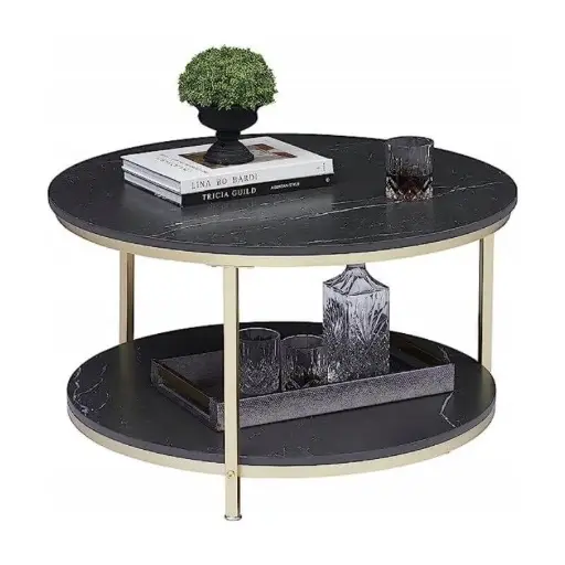 Yuvarlak Sehpa Çift Katlı Siyah